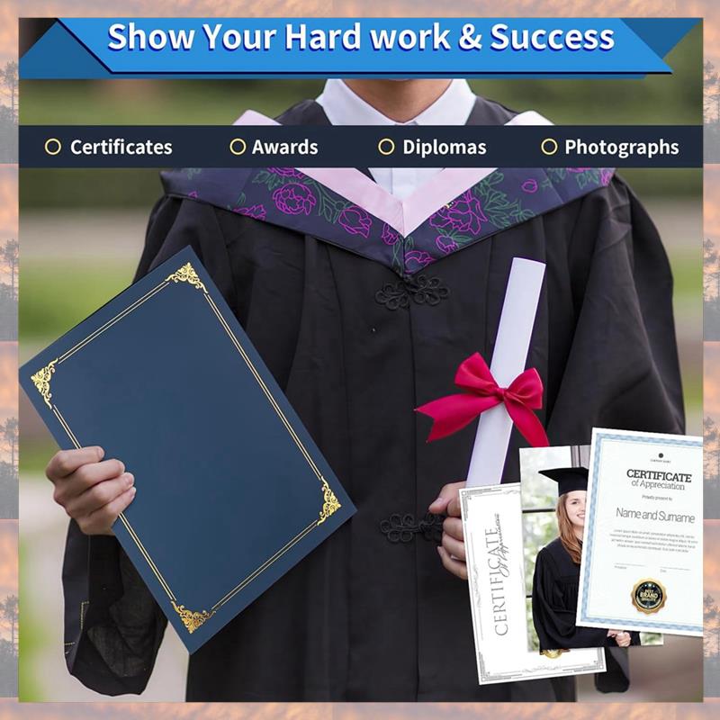 2025 Trend 10 Piece Certificate Holders, Diploma Holders Certificate Covers With Gold Foil Border Blue Paper For Letter Size 8.5