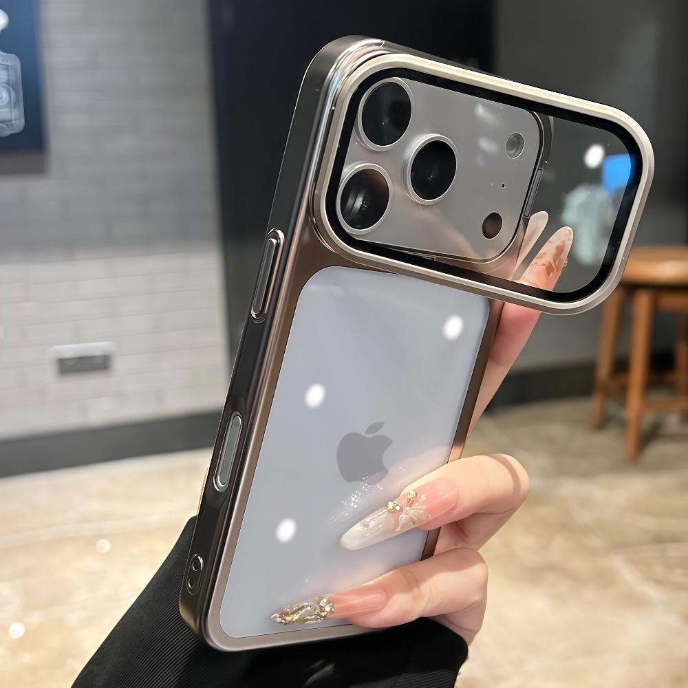 Suport Stand Suport Sticlă Cameră Telefon Carcasă Telefon Pentru iPhone 17 16 15 14 13 Pro Max 17Pro 16Pro Carcase Placate Bumper Capac Transparent