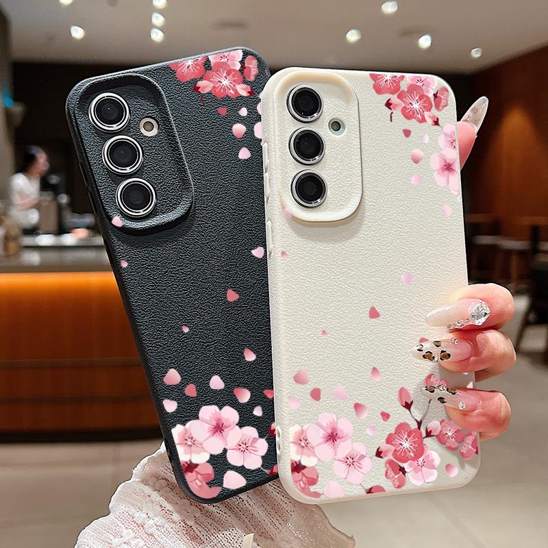 For Samsung S25 Ultra S24 FE S23 S22 A56 A36 A16 A15 A55 Cover Shell Sakura Flower Pattern Slim Soft TPU Leather Texture Shockproof Matte Phone Case