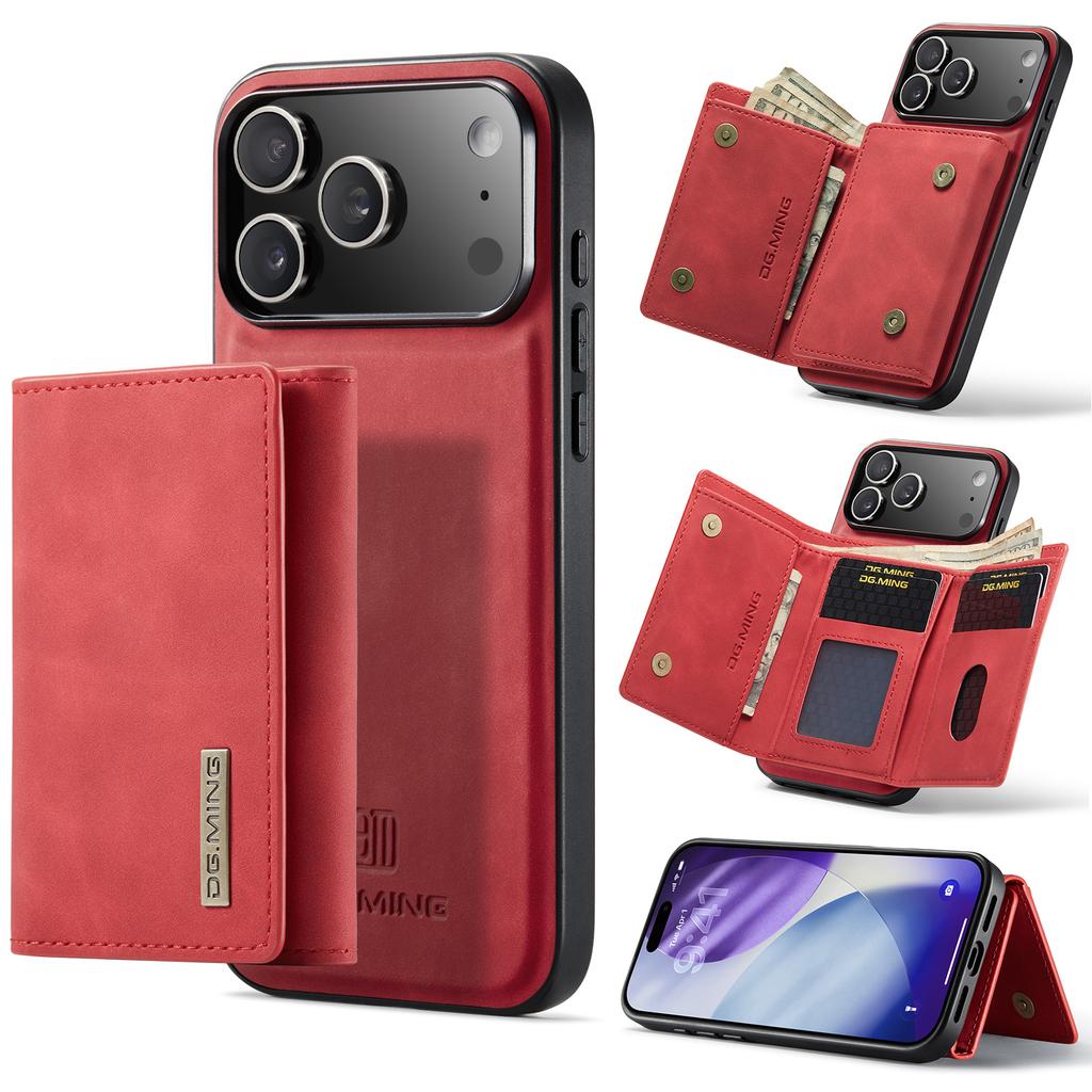 DG.MING M1 Series for iPhone 17 Pro Max Case Kickstand PU Phone Cover with Detachable Wallet