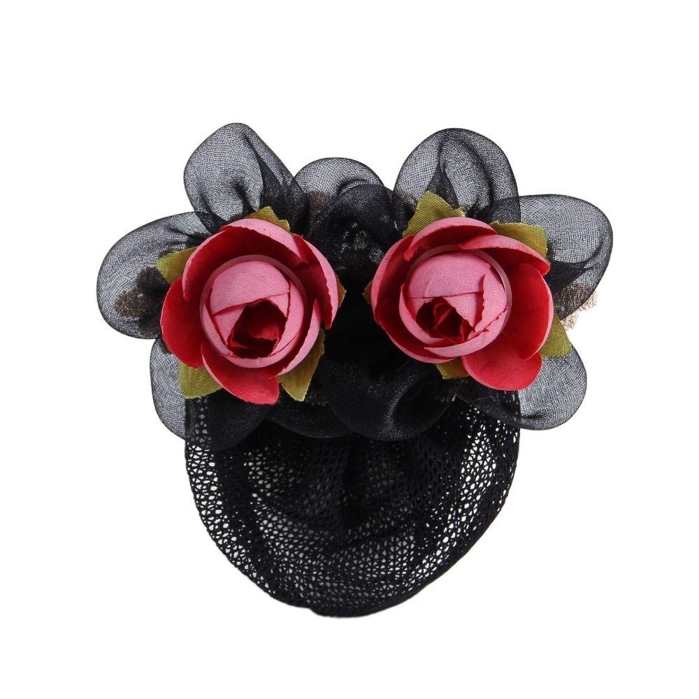 Flower Hairpin Women Spring Clip Headdress Hairgrips Cover Net Vintage Korean Bun Snood Female