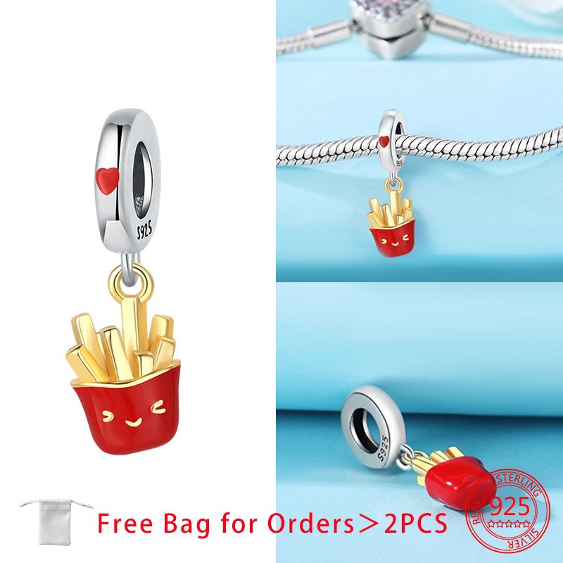 Original Food Series Charms French Fries Ice Cream Cola Cake Beads Copper Pendant Fit Bracelet For Women Diy Jewelry Gift