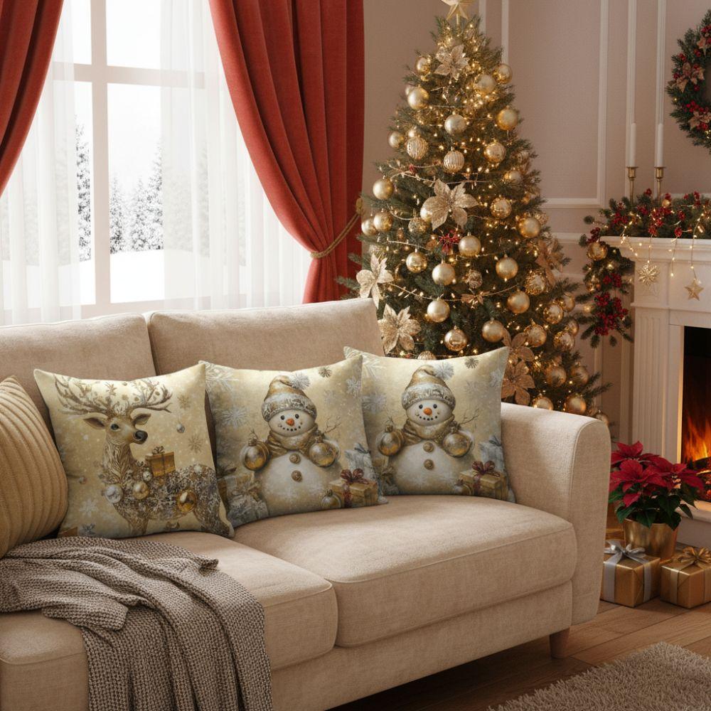 1PC Flax Christmas Pillow Cover Santa Claus Elk Comfortable Xmas Tree Pillowcase Breathable Soft Cushion Slipcover