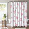 1Pc Pink Heart-Patterned Shower Curtain With Hooks, Polyester Fabric, Machine Washable, Suitable For Bathroom Decor.