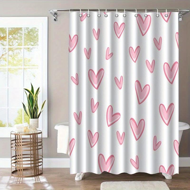 

1Pc Pink Heart-Patterned Shower Curtain With Hooks, Polyester Fabric, Machine Washable, Suitable For Bathroom Decor. W60H190(CM)-1 Pcs