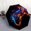 Neon Lights, Gaming Controller Theme Automatic Open/Close Fashion umbrella, Portable 3 Fold Compact Umbrella for Men & Women