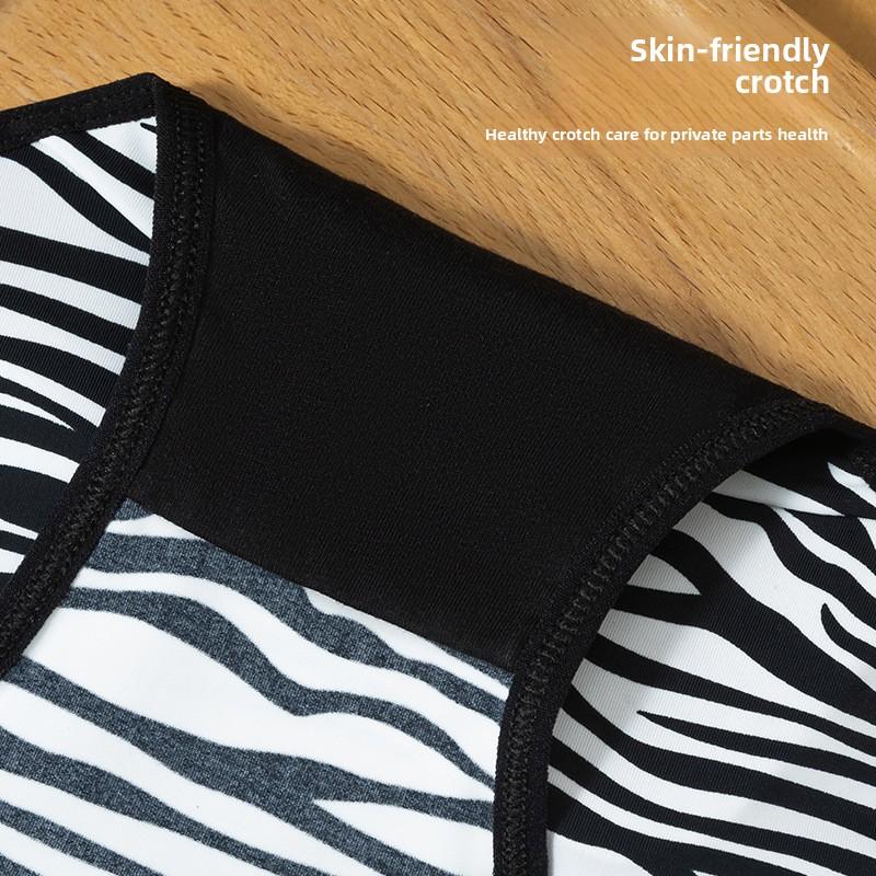 Women Spring and Summer New Sexy Mesh Leopard Print Breathable Mid Waist Briefs