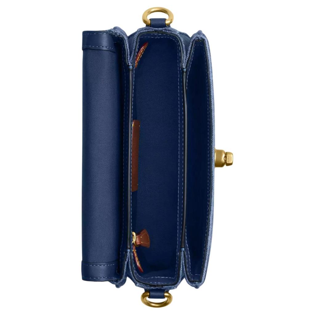 Coach Cassie 19 Metal Accents Decor Denim And Calfskin Shoulder Crossbody Handbag Small Women Handbags Dark-Blue CAT45-B4RHO