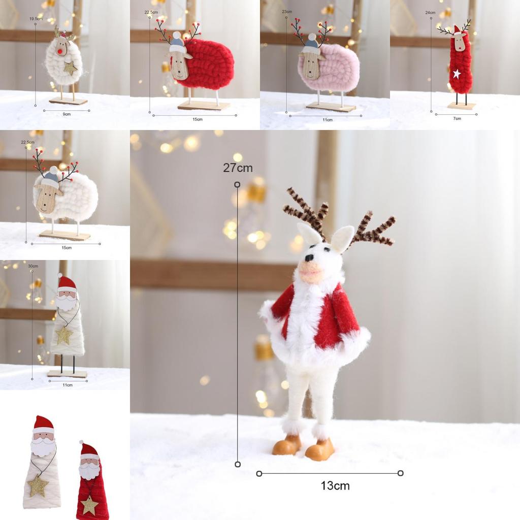Holiday Tree Decorations With Wooden Deer And Santa Elder Figurines For Christmas Home Decor