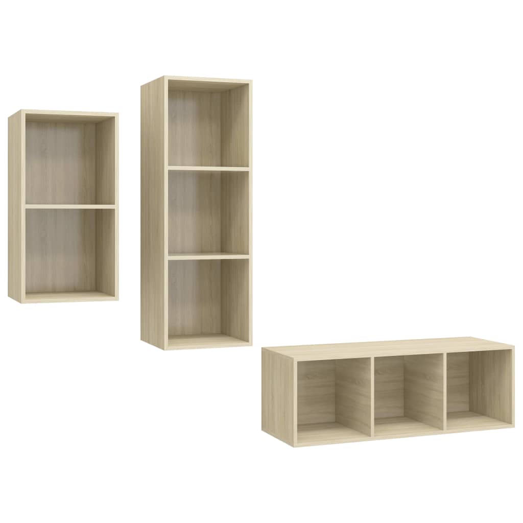 3 Piece TV Cabinet Set In Sonoma Oak Effect Engineered Wood