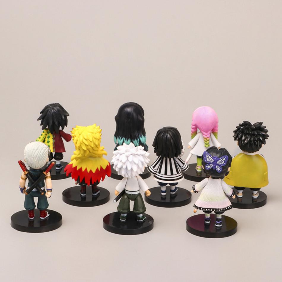 9pcs Set Q Version Demon Slayer Standing Ghost Doll Tanjiro Nidouzi Inosuke Zenizu Figure Action Figure Movie Model kid Toy Gift