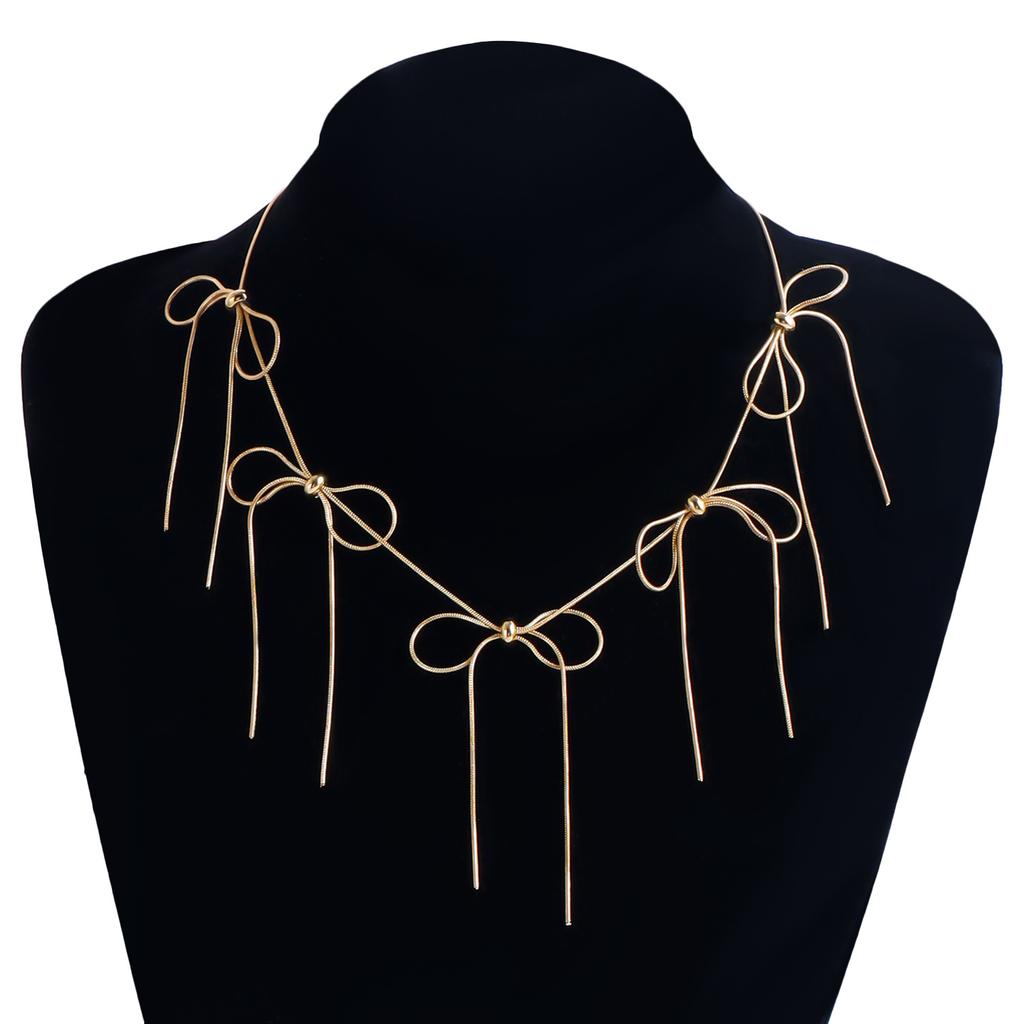 Accessories, Tassel Bow Tie Necklace, Temperament Round Snake Chain Collarbone Necklace Women