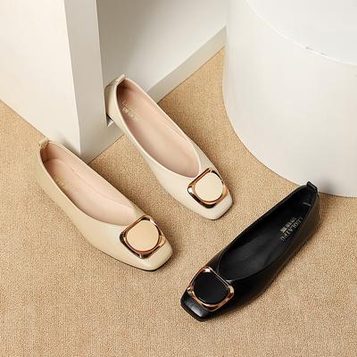 Casual Ballerina Flats voor Dames Comfortabele Ballerina's Gesloten Vierkante Neus Antislip Werk Geklede Schoenen Dames Lichtgewicht PU Leer Wandelschoenen