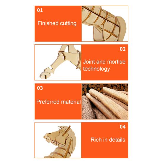 3D Wooden Horse Model DIY Handmade Horse Puzzle Assembly Toy Educational Animal Building STEM Toy Decoration Adults Teens Birthday Gifts