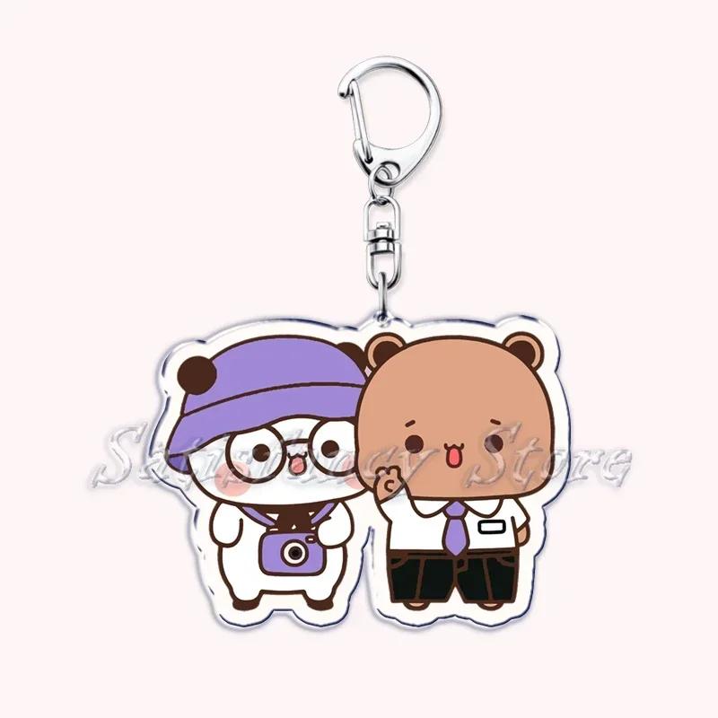 Cute Bubu Dudu Love Keychains Couple Bear Panda Acrylic Keyring for Accessories Bag Pendant Key Chain Jewelry Fans Lovers Gifts