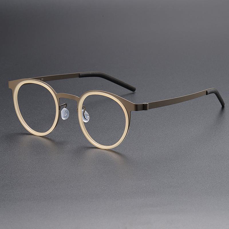 Ultra-Thin Vintage Oval Glasses Frame Titanium+Acetate Fiber Screwless Hinge Design Optical Eyewear