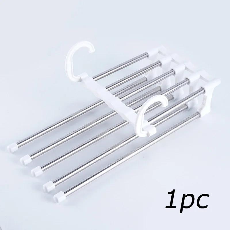 5 in 1 Stainless Steel Pants Rack Wardrobe Storage Adjustable Magic Trouser Hangers Multifunction Towel Shelves Closet Organizer