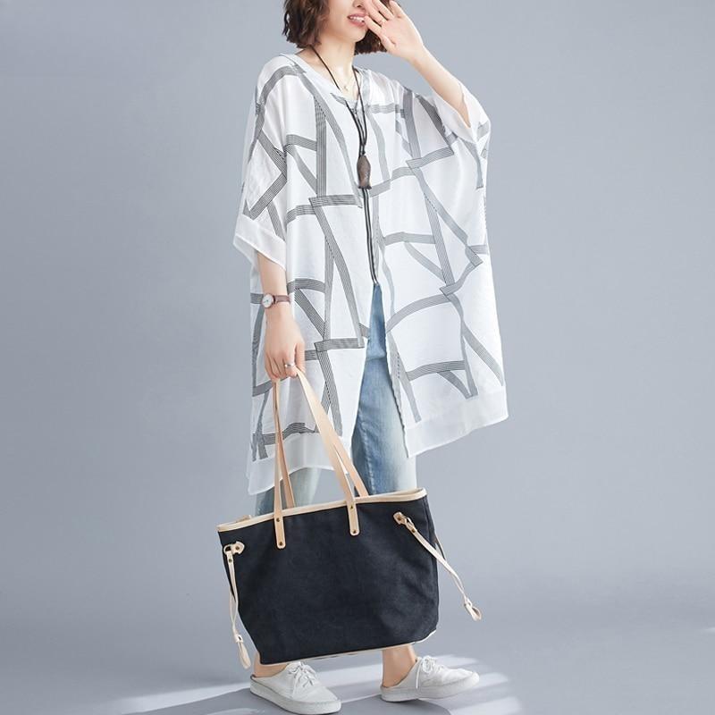 

Летние куртки больших размеров, пальто, женская одежда, винтажная женская верхняя одежда в полоску с принтом, свободный повседневный тонкий кардиган на молнии One Size белый