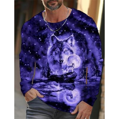 The Wolf Graphic Men's Long Sleeve T-shirt for Men Clothing Casual Top Tee Shirt Fashion Animal 3D Full Printing Streetwear