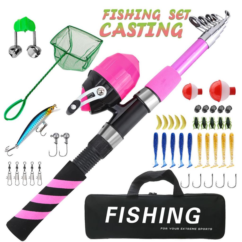 Children's Pink Telescopic Lure Rod with Closed Reel - Portable Fishing Set