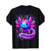 Jungen Sommer Rundhals Kurzarm T-Shirt mit Neon Leucht-in-der-Dunkelheit Axolotl Aufdruck