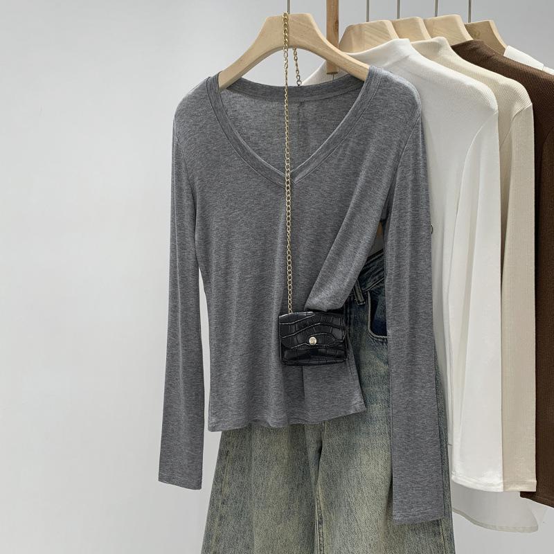 Women s Grey V-Neck Lyocell Tencel Wool Base Layer Top, Autumn Winter 2026, Slim Fit and Stylish. Small серый