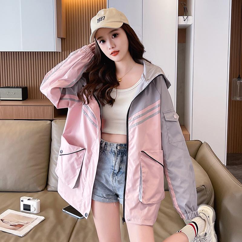 

2024 Женская свободная повседневная короткая куртка контрастного цвета — корейский стиль для молодежного образа Medium розовый