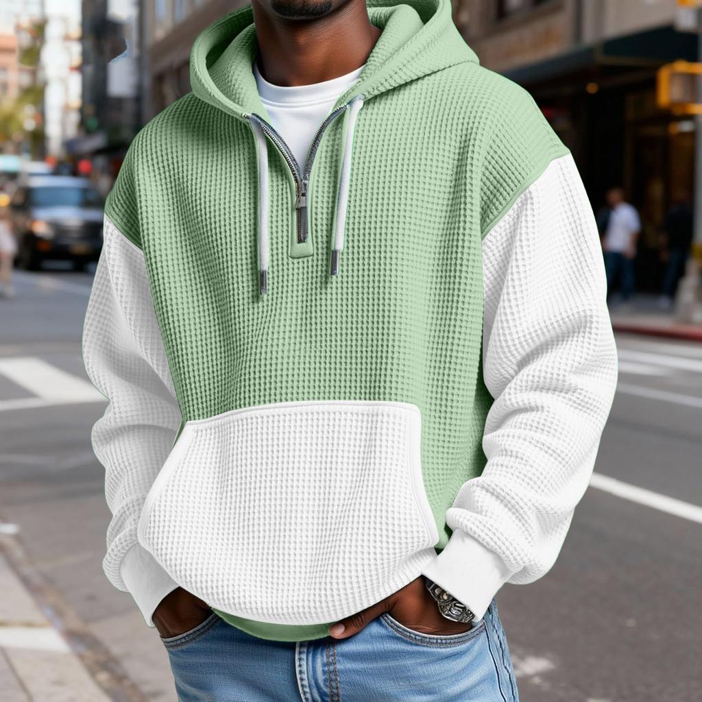 Sudadera con Capucha para Hombre de Moda Trendy con Media Cremallera, Pulóver, Textura Polar Gruesa