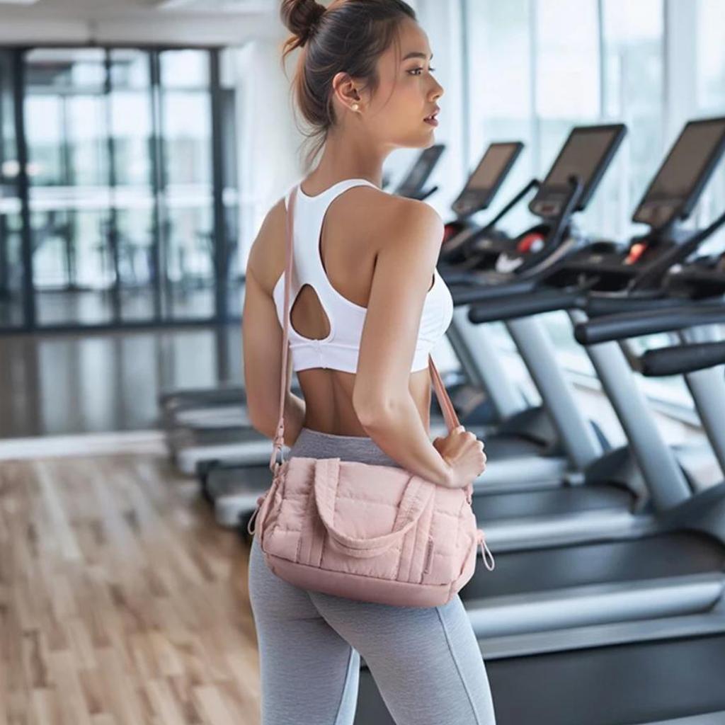 Women Nylon Quilted Duffle Bag with Adjustable Strap Crossbody Bags for Sports Travel
