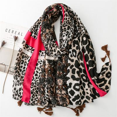 Autumn Women Scarf Cotton Leopard Print Shawl Tassel Summer Sun Protection Muslim Hijab Viscose Wrap Headscarf 90*180Cm