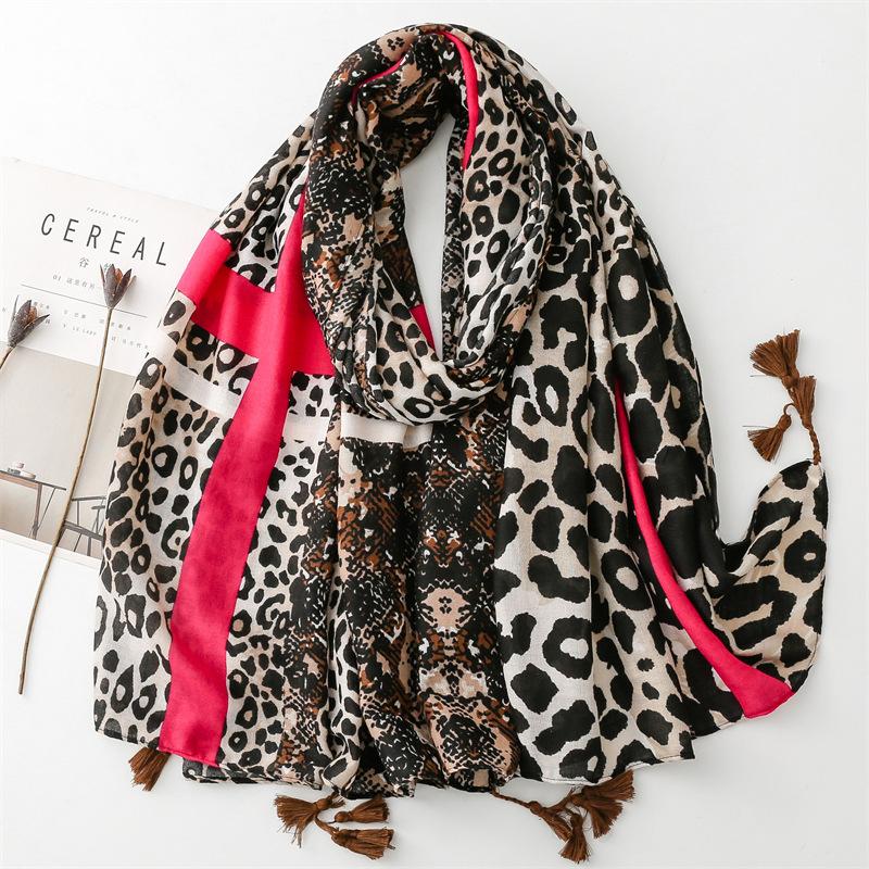 Autumn Women Scarf Cotton Leopard Print Shawl Tassel Summer Sun Protection Muslim Hijab Viscose Wrap Headscarf 90*180cm