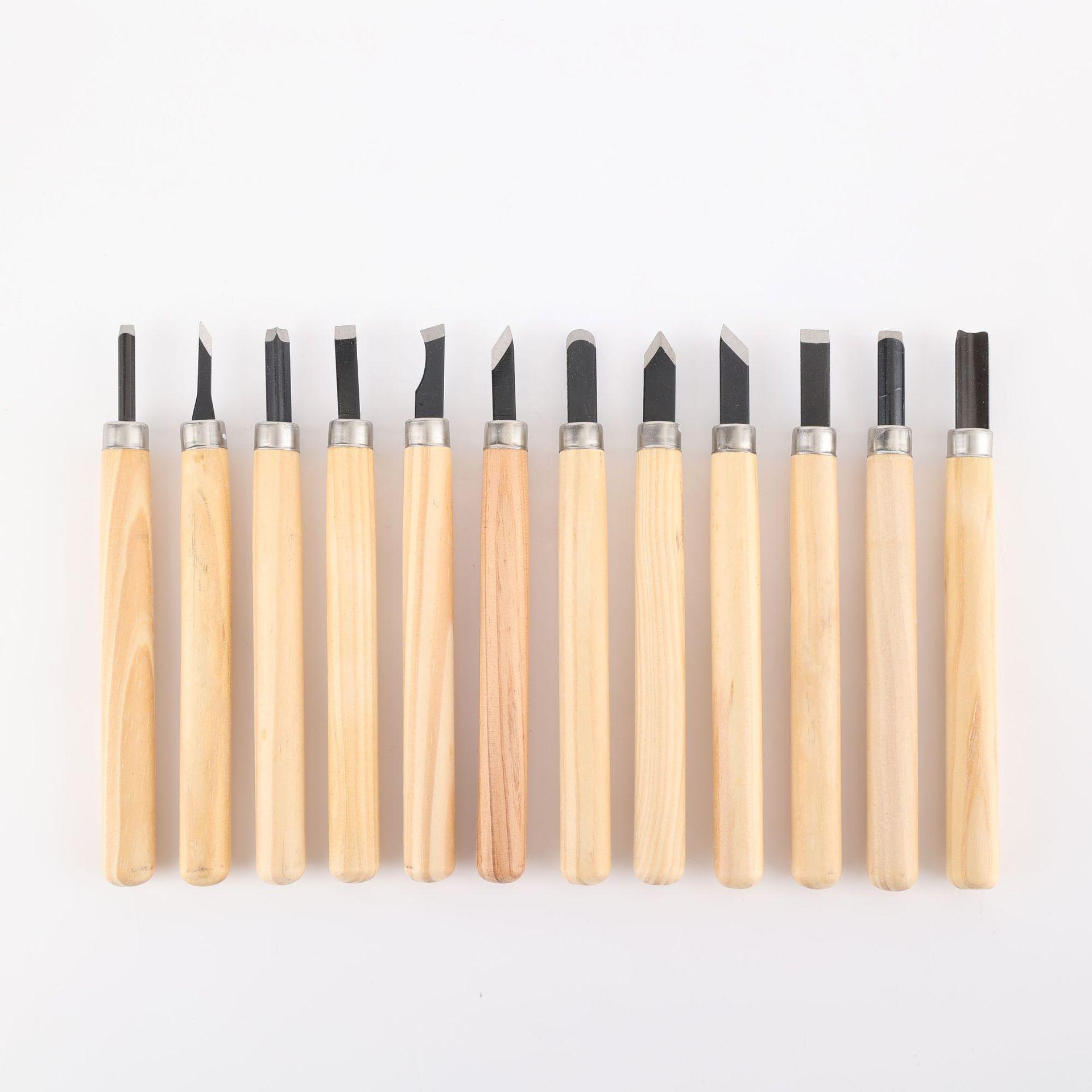 12-Piece Ceramic Head Carving Knife Set for Clay & Kiln Sculpture with Textured Wood Handles Approx. 13.5 CM