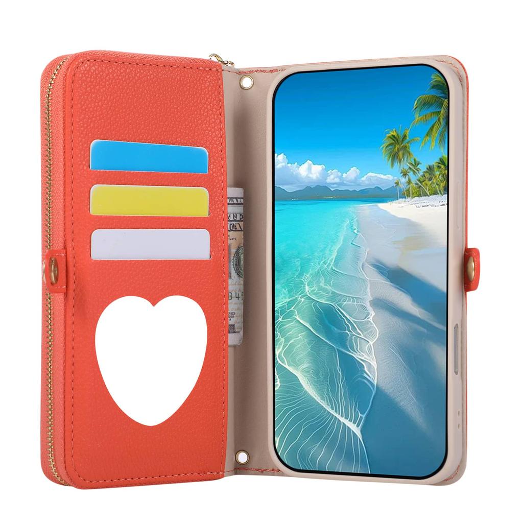 WEFOR Crossbody Wallet Case for iPhone 15 14 13 12 11 Pro Max XR XS Max 7 8 Plus SE, Strap Card Holder Lanyard Kickstand Mirror