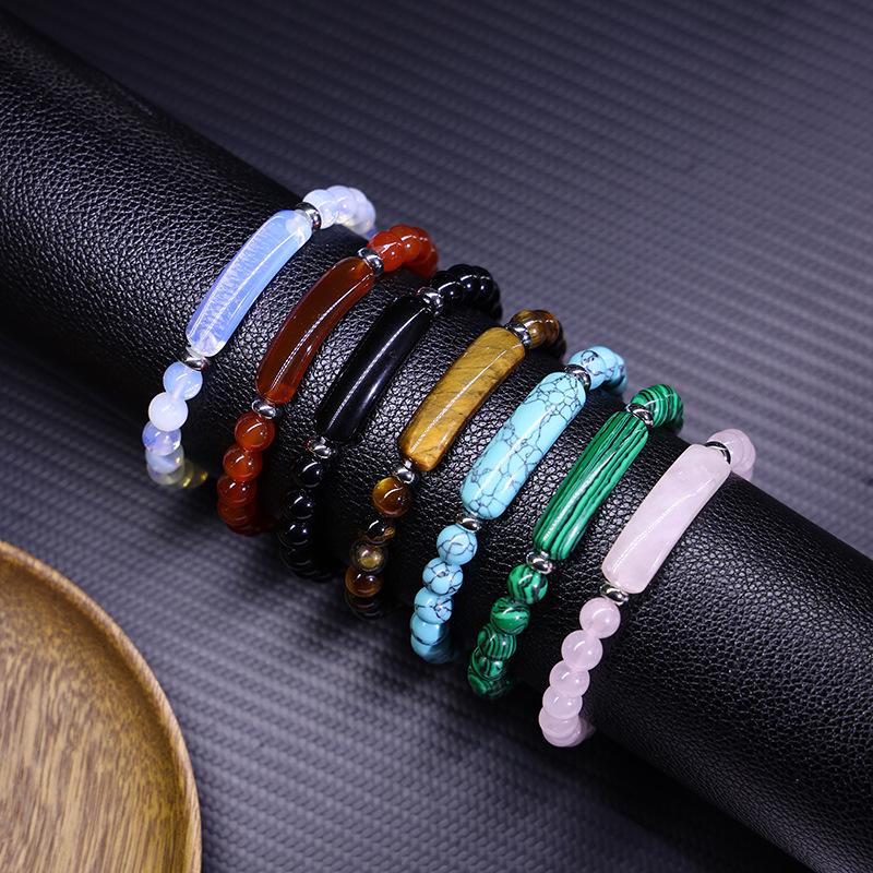 8mm Green Aventurine and Pink Crystal Handmade Bead Bracelet with Curved Tube Design