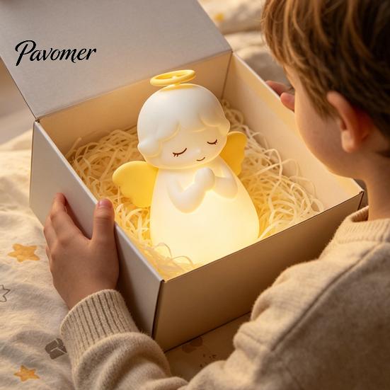 Silicone Tap Control Light Angel Night Light, Squishy Bedside Lamp, 7 Color Changing 3‑Level Dimmable LED Ambient Adjustable Brightness Lamp