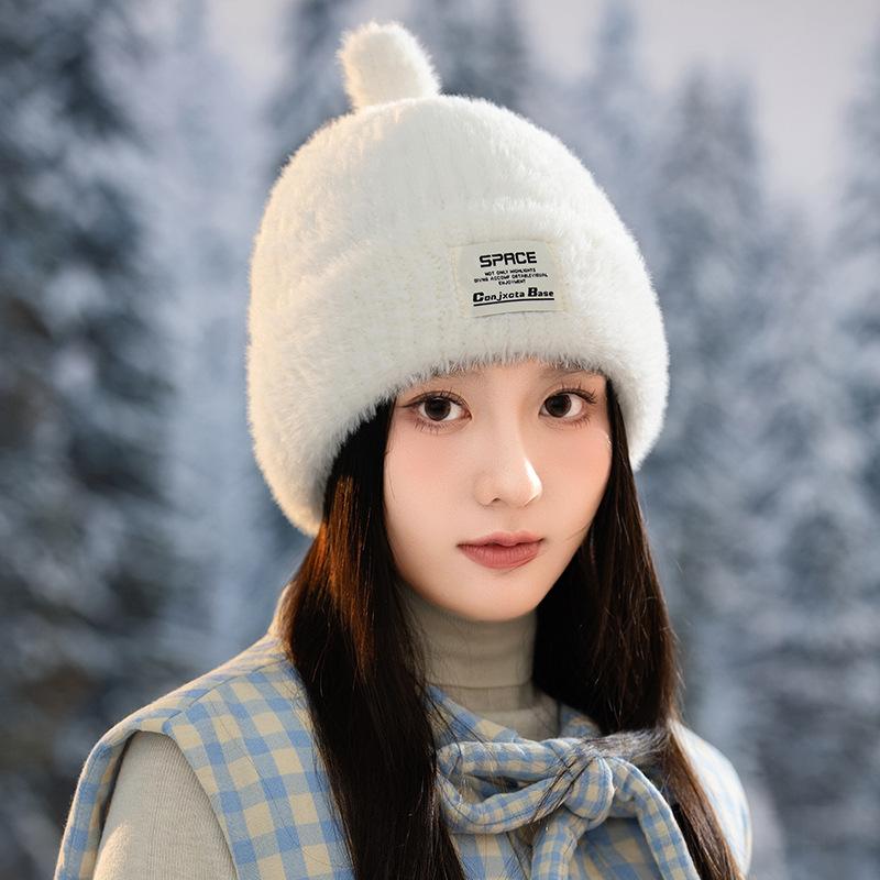 Autumn and winter hats, women's knitted wool hats, ear protectors, warm pullover hats, large brims, small headcaps