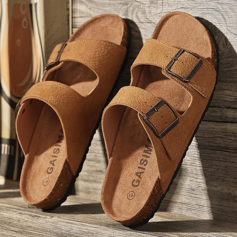 

Slippers men s 2025 summer new men s premium cork platform wear retro beach boken non-slip one-word drag 45