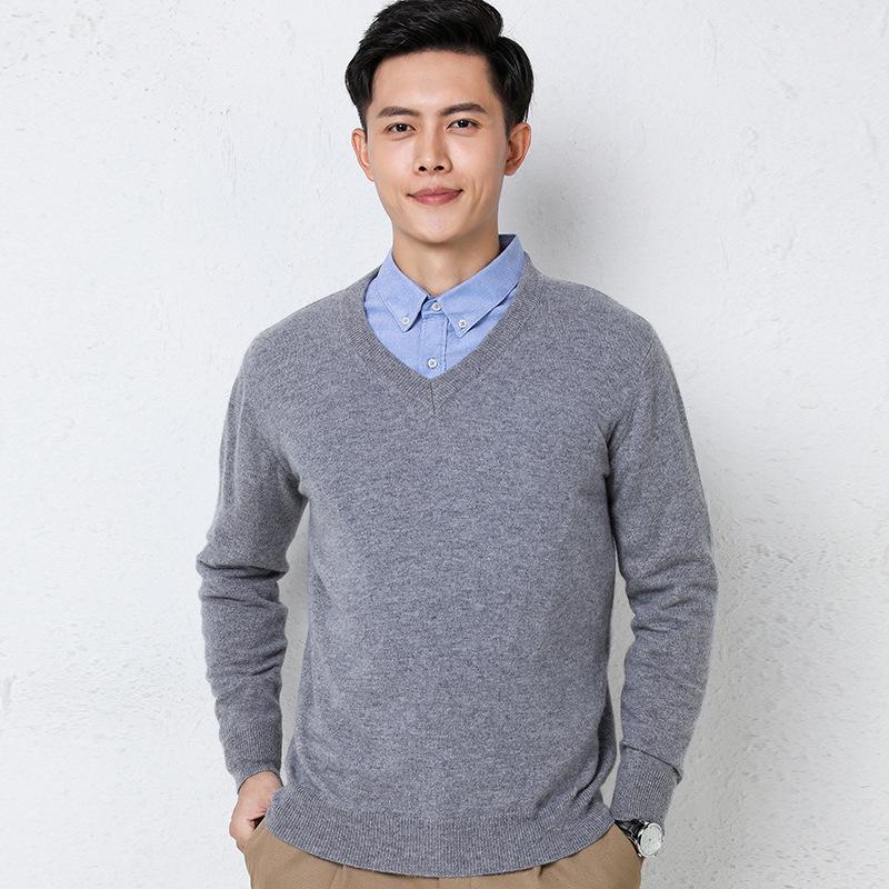 Cross2025 Men's V-Neck Knitwear: Autumn/Winter Loose Wool Pullover, Casual Business Solid Color, Long Sleeve