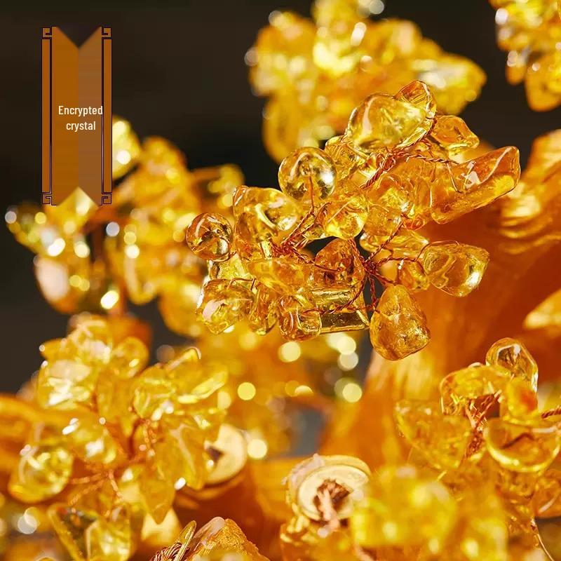 Citrine Money Tree Figurine: Attracts Wealth & Fortune, Perfect for Wine Cabinet or Living Room Entrance Decor.