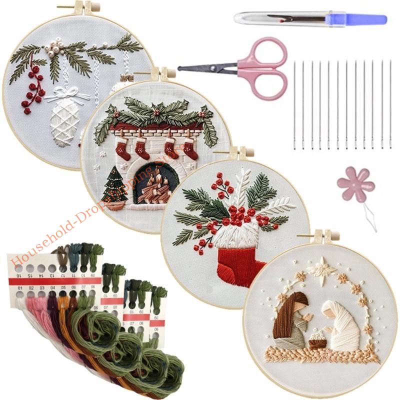 85AD Embroidery Starter Kits Handmade Christmas Embroidery Kits with Embroidery Hoop