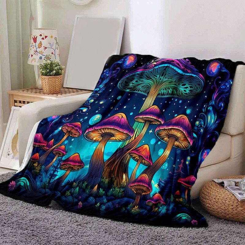 1pc Mushroom Printing Lightweight Flannel Blanket, Comfortable and Warm Blanket, for Camping Sofa Bed and Couch Office, Gift