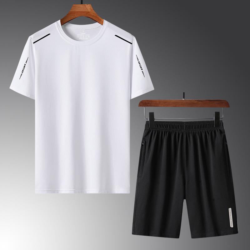 Summer Casual Men's Plus Size Ice Silk Three-Piece Set - Dad's Trendy Short Sleeve T-shirt
