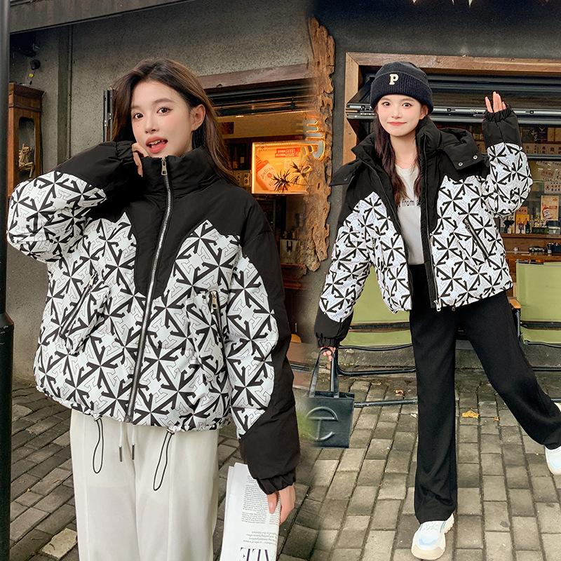 Short Cotton Jacket Women's Winter 2025 New Design Print Splicing Thickened Design Explosive Jacket