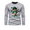Men's loose and comfortable sports casual fashion cartoon bear print round neck long sleeved T-shirt top
