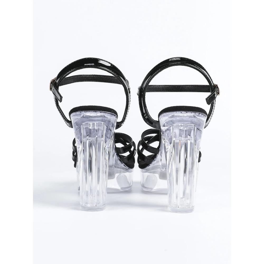 Women's 12cm Clear Chunky Heel Sandals - Platform Style Sexy Transparent Crystal Shoes for Nightclub LFD-19866-5