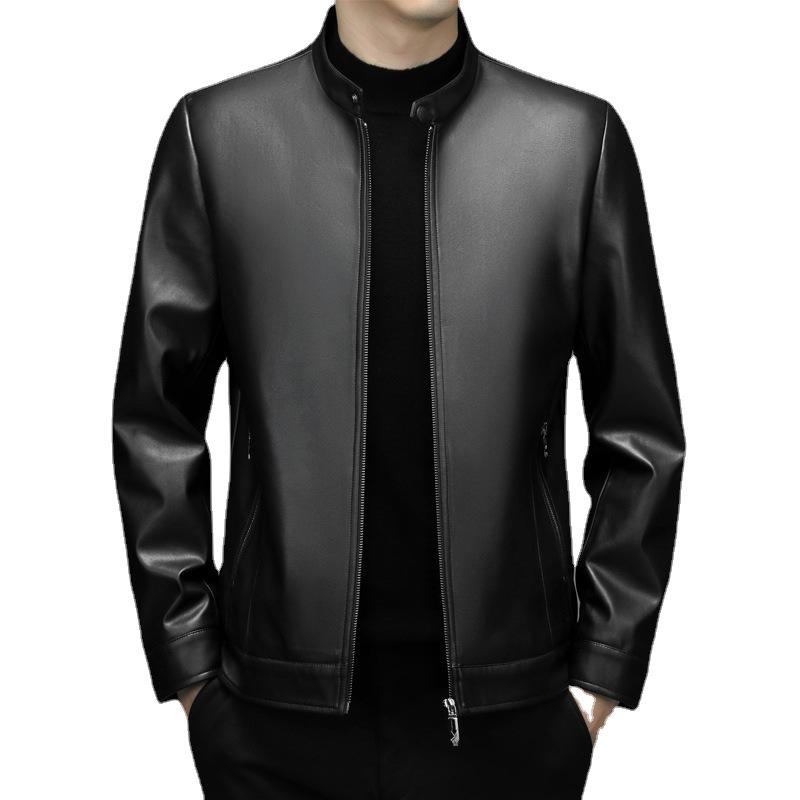 Новый год кожаная куртка мужская воротник стойка тонкая стираная искусственная кожа — фото 5