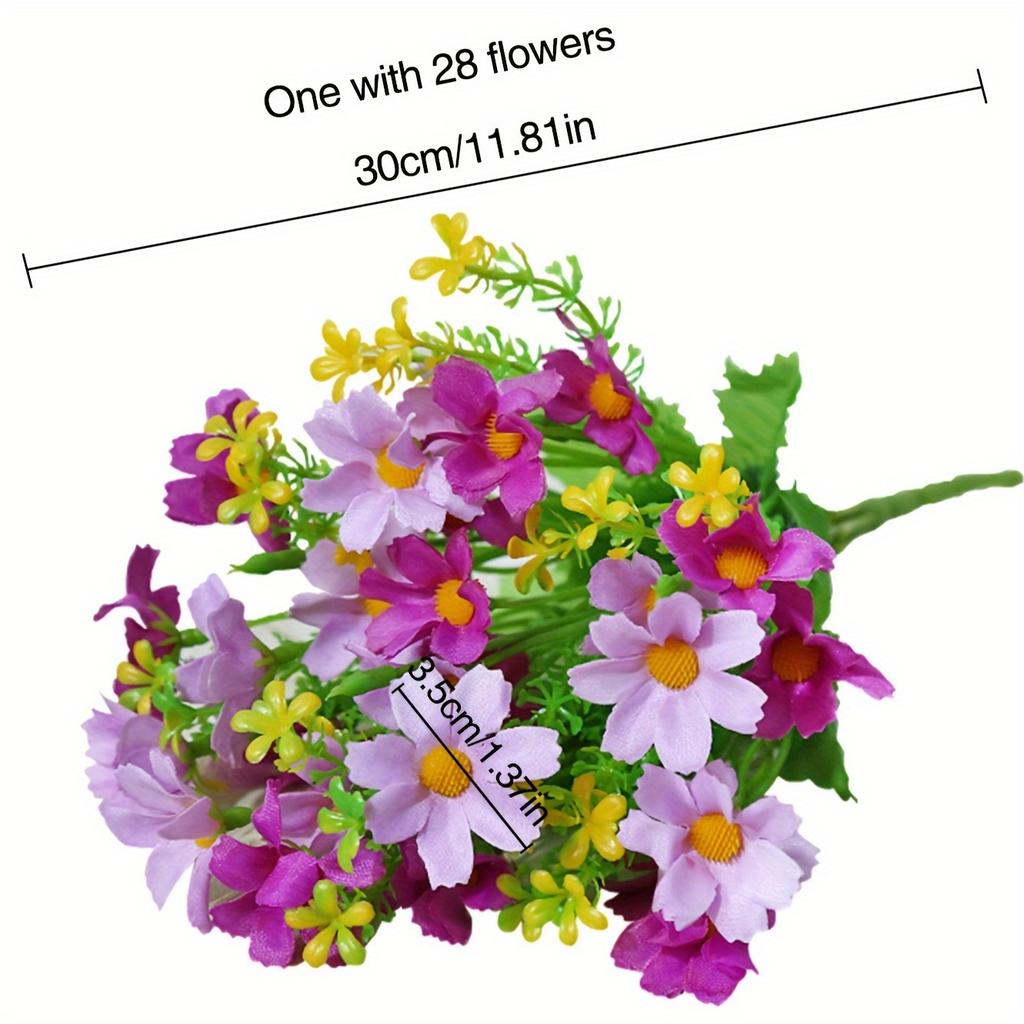 Artificial Fake Flowers, 1 Bundles Daisy Mums Flowers Outdoor UV Resistant No Fade Greenery Shrubs Plants Indoor Outside