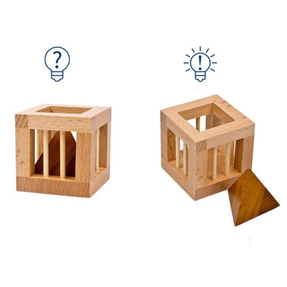 Cage Wooden Brain Teaser Puzzle Triangle Unlock Cage Apart Triangle Luban Lock  Teenager Gifts