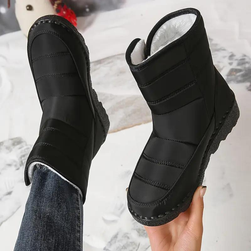Dames Koselige Vinter Snøstøvler - Myke, Sklisikre Plysjfôrede Plattform Ankelstøvletter og Justerbare Stropper for Utendørsaktiviteter Casual Snøstøvler