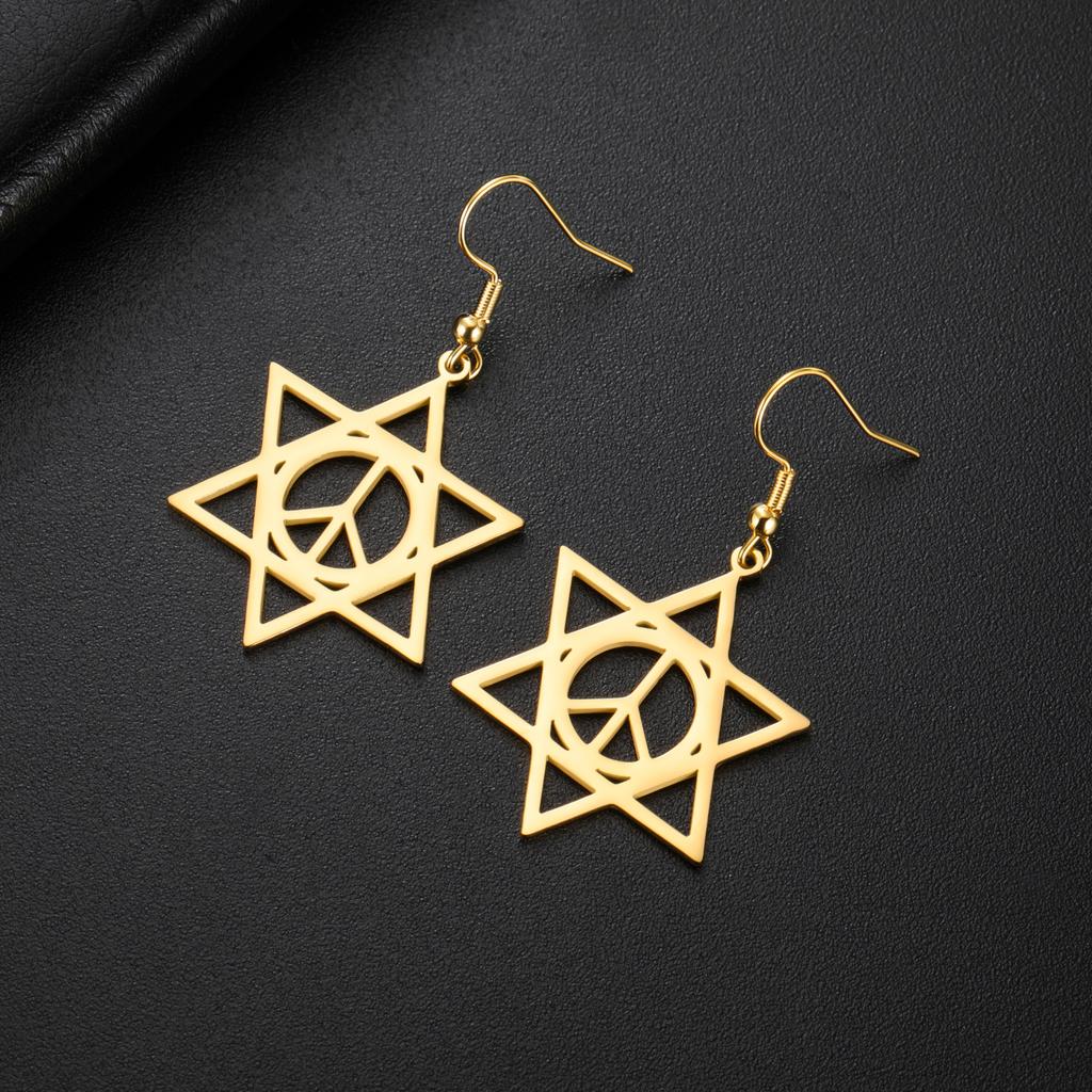 LIKGREAT Star of David Earrings Peace Symbol Drop Earring Vintage Stainless Steel Jewelry Je Amulet Gift